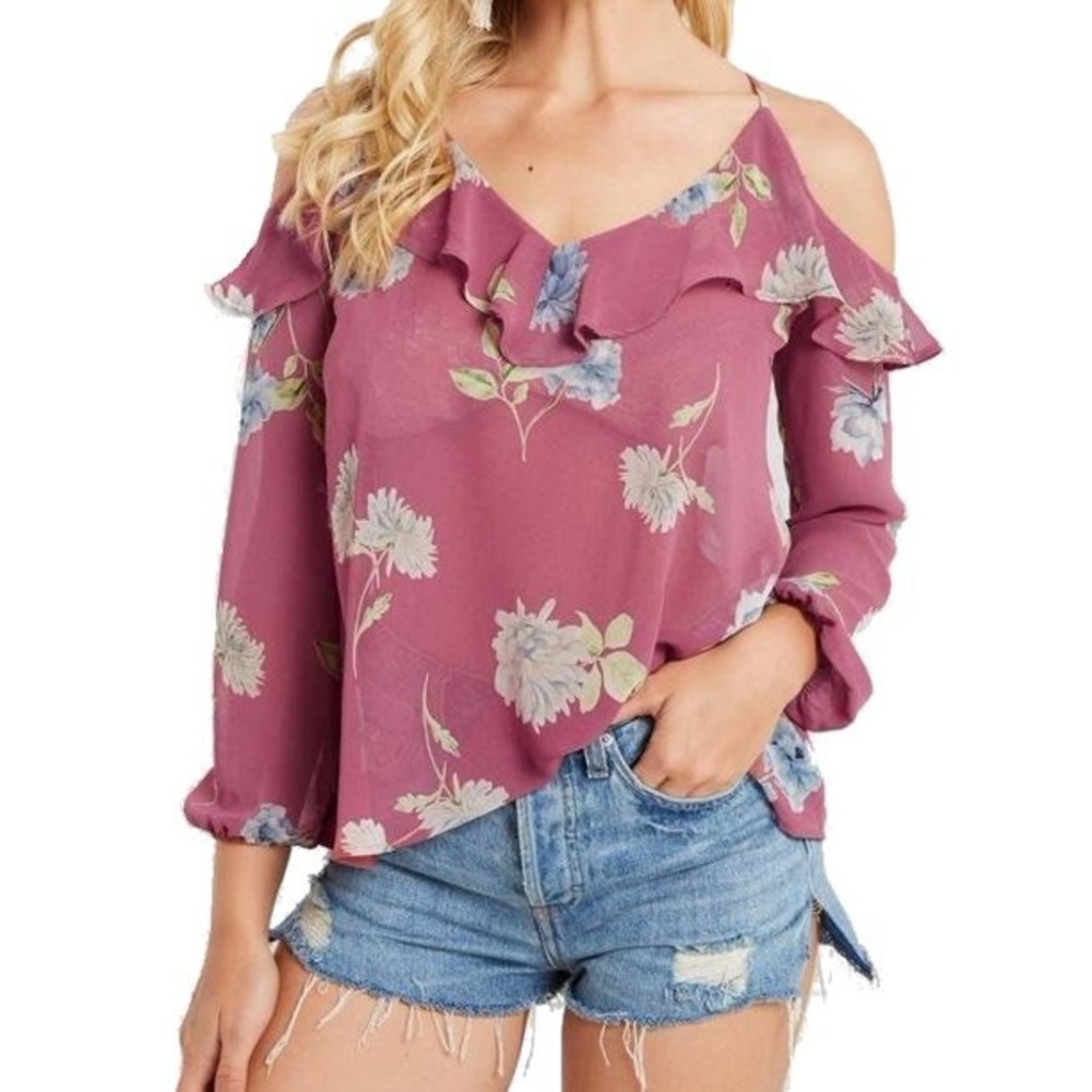 Soprano Cold Shoulder Floral Blouse (size M) - Picture 1 of 6